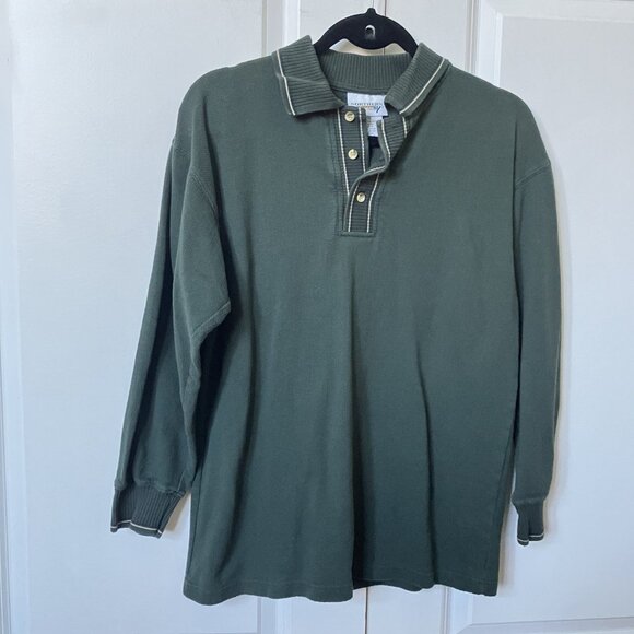 Y2K Northern Getaway Polo Long Sleeve Shirt Rugby Womens Green 90s Waffle Henley - Picture 1 of 6